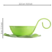 Prodotto Tazza decorativa in metallo con piattino, verde chiaro, H8cm Ø11.5cm, 2 pezzi