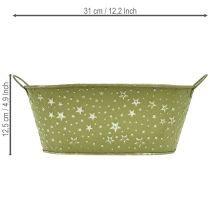 Prodotto Ciotola ovale in metallo con stelle e manici, verde, 31×16 cm, H12,5 cm