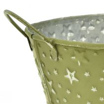 Prodotto Ciotola in metallo ovale stelle e manici verde 31×16cm H12,5cm