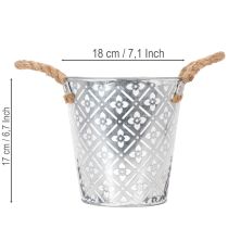 Prodotto Vaso da fiori in metallo con manici, fioriera con motivo floreale Ø18cm