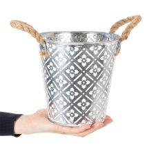 Prodotto Vaso da fiori in metallo con manici, fioriera con motivo floreale Ø18cm