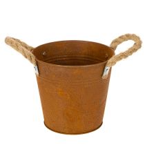 Prodotto Vaso in metallo con manici, porta erbe aromatiche, decorazione effetto ruggine Ø16,5cm H15cm