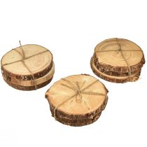 Prodotto Mini decorazioni in legno a forma di fetta di albero con corteccia, 8-9 cm, 9 pezzi