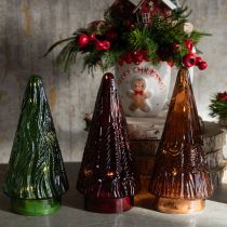 Prodotto Mini albero di Natale in vetro LED rosso verde marrone 18 cm 3 pezzi