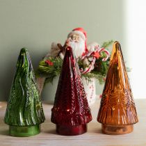 Prodotto Mini albero di Natale in vetro LED rosso verde marrone 18 cm 3 pezzi