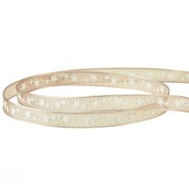 Prodotto Nastro di organza beige con stelle bianche Nastro natalizio 6 mm 20 m