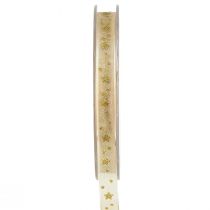 Prodotto Nastro di organza Nastro natalizio stelle beige oro L10mm L20m