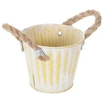 Prodotto Secchiello per piante, vaso in metallo con manici, fioriera decorativa, rosa/verde/giallo, shabby chic, Ø12cm, H10cm, set da 3