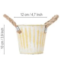 Prodotto Secchiello per piante, vaso in metallo con manici, fioriera decorativa, rosa/verde/giallo, shabby chic, Ø12cm, H10cm, set da 3