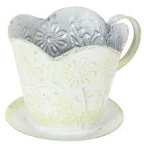 Prodotto Vaso per piante, portafiltro da caffè decorativo, tazza in metallo per piantare, decorazione floreale verde e bianca, shabby chic, H11cm Ø11cm