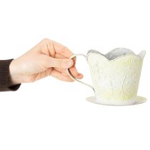 Prodotto Vaso per piante, portafiltro da caffè decorativo, tazza in metallo per piantare, decorazione floreale verde e bianca, shabby chic, H11cm Ø11cm