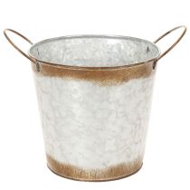 Prodotto Fioriera in metallo, vaso per fiori, contenitore per piante con manici argentati, finitura acciaio anticato, Ø18cm H20cm