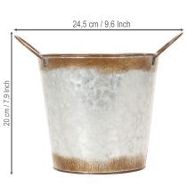 Prodotto Fioriera in metallo, vaso per fiori con manici, colore argento, finitura ruggine, Ø18cm H20cm