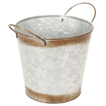 Prodotto Fioriera in metallo, vaso per fiori, contenitore per piante con manici argentati, finitura acciaio anticato, Ø18cm H20cm