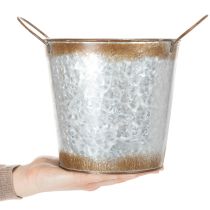 Prodotto Fioriera in metallo, vaso per fiori con manici, colore argento, finitura ruggine, Ø18cm H20cm