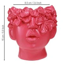Prodotto Vaso da fiori in poliresina con testa di pianta, rosa, 13,5×13×14 cm