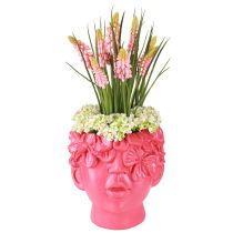 Prodotto Vaso da fiori in poliresina con testa di pianta, rosa, 13,5×13×14 cm