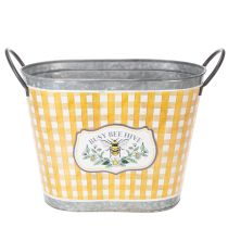 Prodotto Vaso ovale per piante con decorazione a forma di ape, motivo a scacchi, decorazione estiva, fioriera, 38×24×29 cm