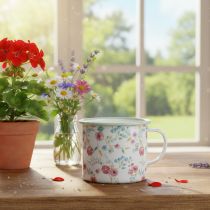 Prodotto Vaso per rose in smalto, decorativo, con manico, bianco, Ø9,5 cm