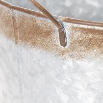 Prodotto Vaso per piante con manici, ciotola decorativa con finitura effetto ruggine, contenitore in metallo argentato Ø26cm H25.5cm