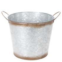 Prodotto Vaso per piante con manici, ciotola decorativa con finitura effetto ruggine, contenitore in metallo argentato Ø26cm H25.5cm
