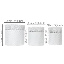 Prodotto Vaso per piante con motivo a pizzo, contenitore in metallo, secchiello decorativo, bianco, argento, shabby chic, H28/25.5/23.5cm, Ø29.5/25.5/20cm, set da 3