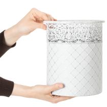 Prodotto Vaso per piante con motivo a pizzo, contenitore in metallo, secchiello decorativo, bianco, argento, shabby chic, H28/25.5/23.5cm, Ø29.5/25.5/20cm, set da 3
