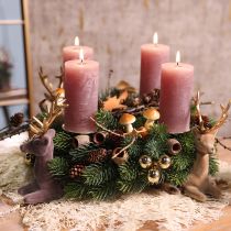Prodotto Decorazione a forma di cervo seduto, floccato grigio oro 15×6×15,5 cm, 3 pezzi