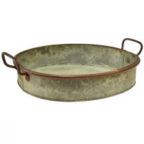 Prodotto Ciotola ovale vassoio in metallo con manico ruggine 46/52 cm set da 2