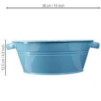 Prodotto Ciotola rotonda con manico, ciotola decorativa, vaso per fiori, blu, Ø33,5 cm