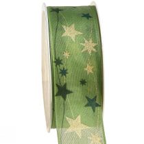 Prodotto Nastro natalizio con stelle nastro regalo verde con bordo in filo 40mm 15m