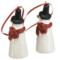Prodotto Decorazione da appendere a forma di pupazzo di neve allegro – Bianco con sciarpa rossa e cappello nero, 7,5 cm – Perfetto per alberi di Natale festivi – 6 pezzi