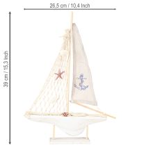 Prodotto Decorazione barca a vela in legno di pino su base bianco naturale H39cm