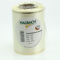 Prodotto Nastro per ghirlande color crema con bordo dorato, supersatin, largo 125 mm, lungo 25 m - Impermeabile, ideale per la stampa al computer e rispettoso dell'ambiente