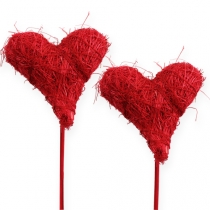 Cuore in sisal 5cm rosso su bastoncino 24pz