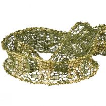 Prodotto Nastro di pizzo verde con nastro decorativo in pizzo oro 25 mm 15 m