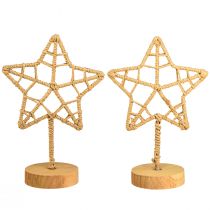 Prodotto Decorazione stella supporto in legno metallo fibra naturale Ø15cm 2pz