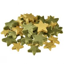 Prodotto Decorazione sparsa stelle verde e oro con glitter decorazione da tavola Natale 4/5 cm 40 pz