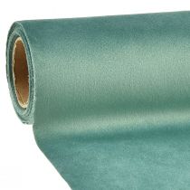 Prodotto Runner da tavolo in velluto verde turchese, tessuto decorativo 28×270 cm - Elegante runner da tavolo per la tua decorazione festiva