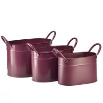 Prodotto Fioriera in metallo ovale portavaso viola 24/21/18 cm set da 3 pezzi