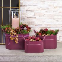 Prodotto Fioriera in metallo ovale portavaso viola 24/21/18 cm set da 3 pezzi