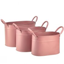 Prodotto Fioriera in metallo ovale portavasi rosa 24/21/18 cm set da 3 pezzi