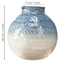 Prodotto Vaso in ceramica smaltata blu e bianco effetto intrecciato H18,5cm