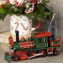 Prodotto Treno di Natale in metallo rosso con locomotiva decorativa e albero di Natale da 20 cm