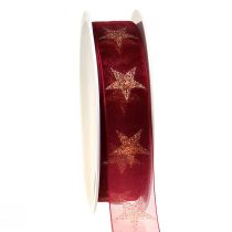 Prodotto Nastro natalizio oro rosso scuro con stelle L25mm L18m
