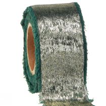 Prodotto Nastro natalizio verde oro sfilacciato vintage W40mm L10m