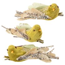 Prodotto Decorazione natalizia a forma di uccello con clip verde, glitter 12 cm, 6 pezzi assortiti