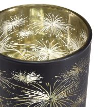 Prodotto Elegante Lanterna in Vetro con Fuochi d&#39;Artificio - Nero e Oro, 9 cm - Decorazione Ideale per le Occasioni Festive - Confezione da 6