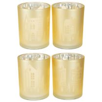 Prodotto Lanterna in vetro argento oro silhouette città H12,5cm 4 pezzi