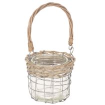 Prodotto Lanterna decorativa da appendere, in metallo, vetro e salice, Ø13cm H12cm, 2 pezzi